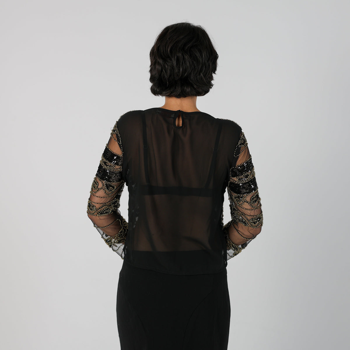 Black Y2K Wiya Long Sleeve Top Beaded (M)