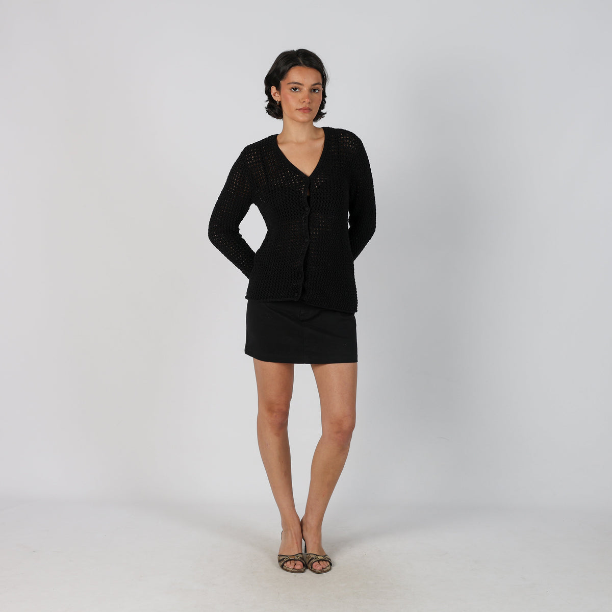 Black Y2K Roccobarocco Woven Mini Skirt (M)