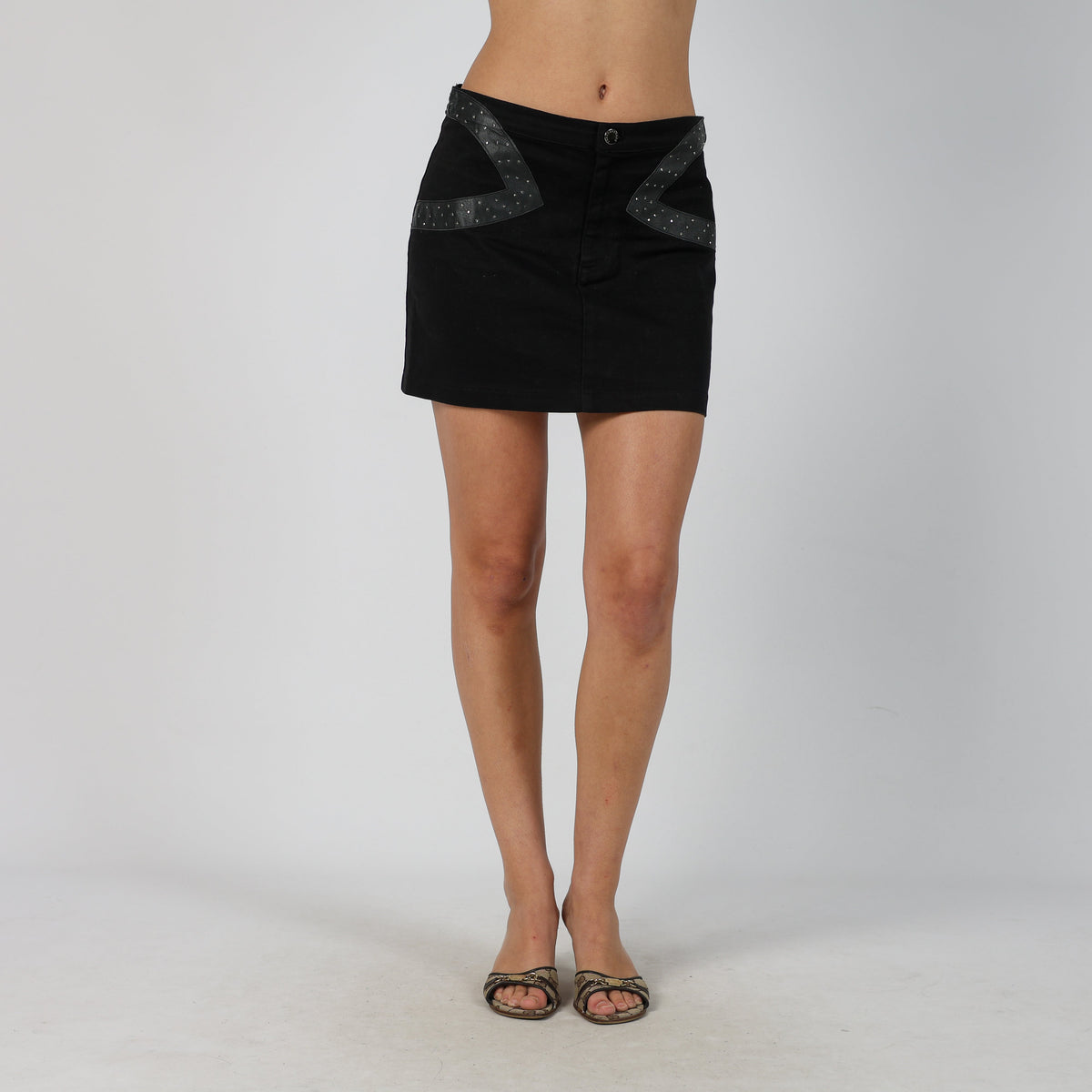 Black Y2K Roccobarocco Woven Mini Skirt (M)