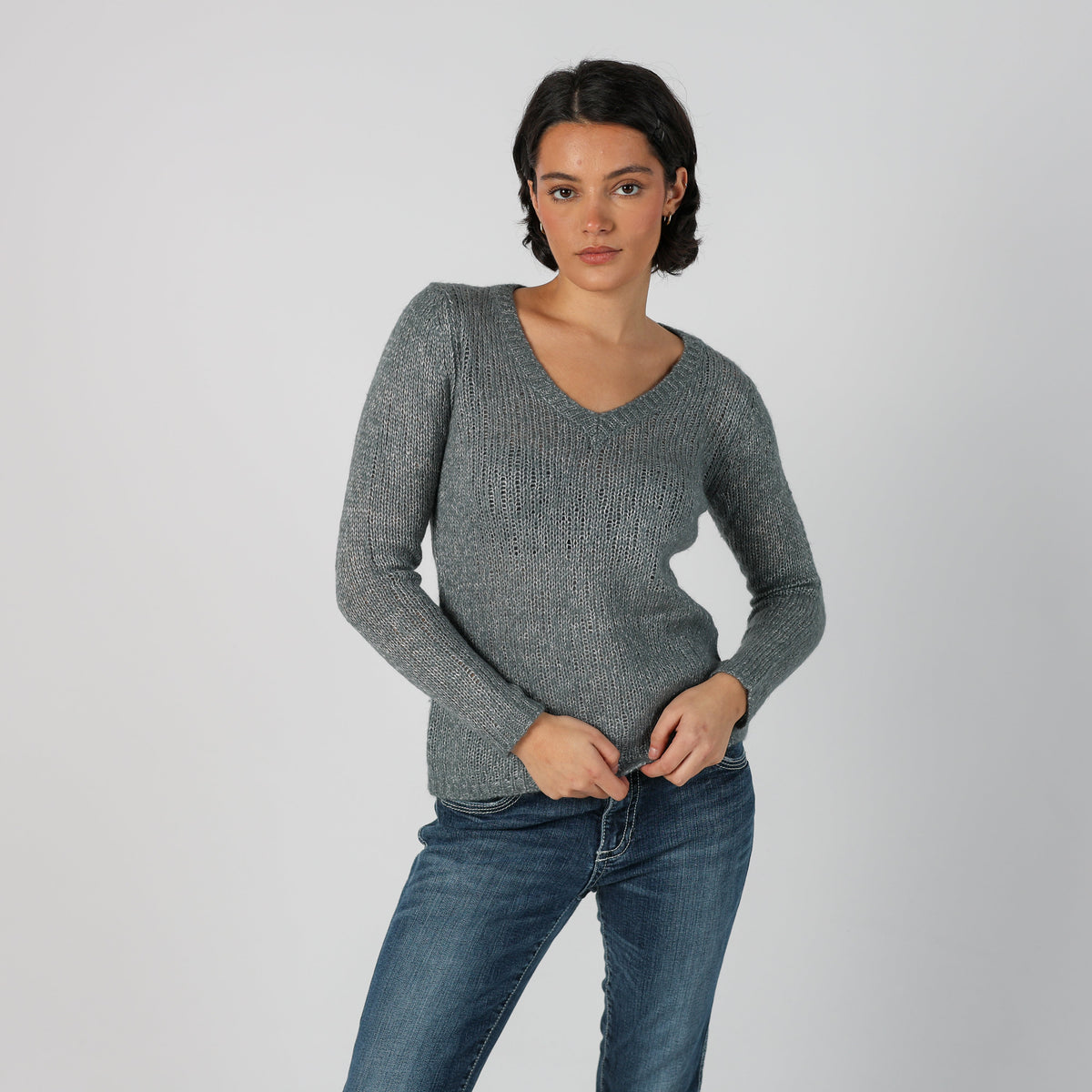 Light Grey Y2K Fred Perry Knitted Jumper (M)
