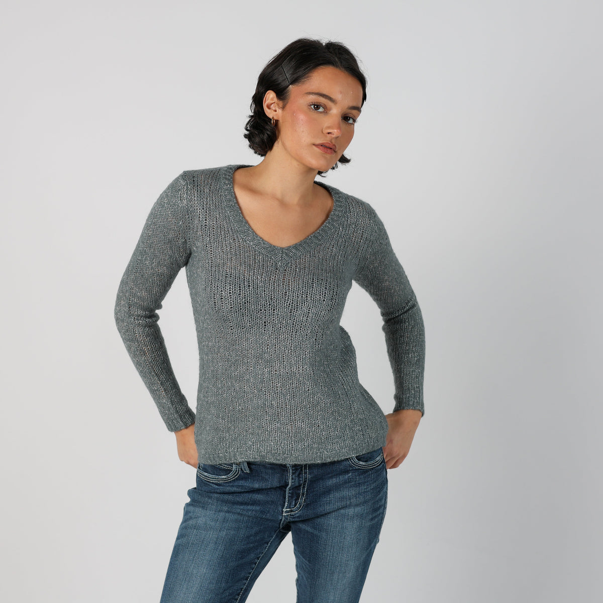 Light Grey Y2K Fred Perry Knitted Jumper (M)
