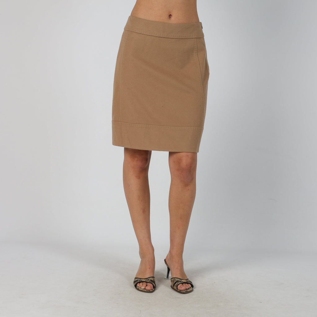Beige Y2K Max Mara Woven Midi Skirt (S)