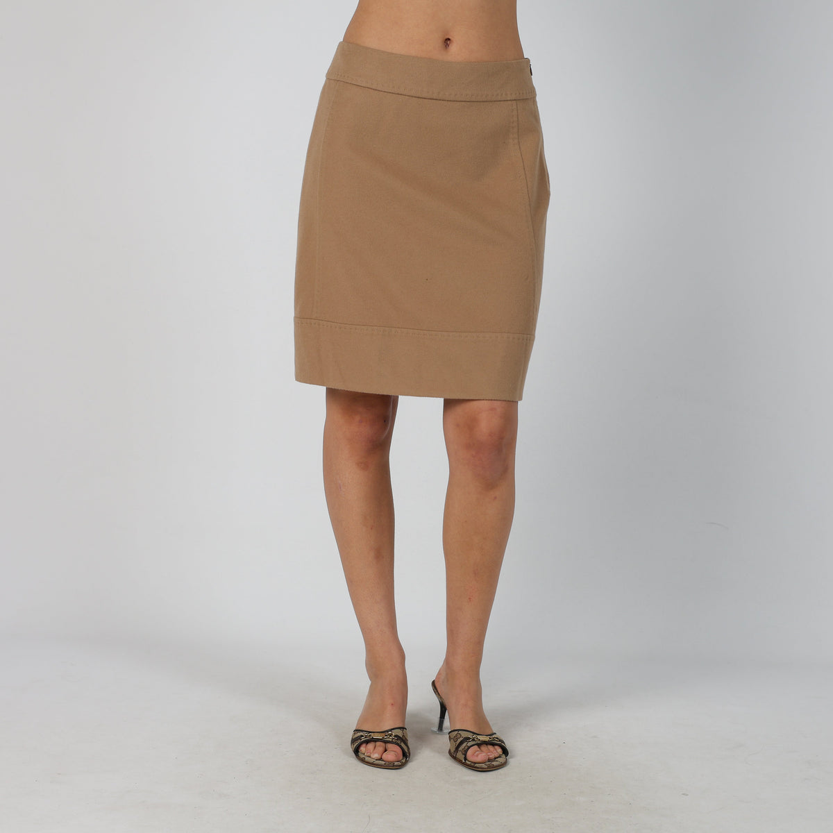 Beige Y2K Max Mara Woven Midi Skirt (S)