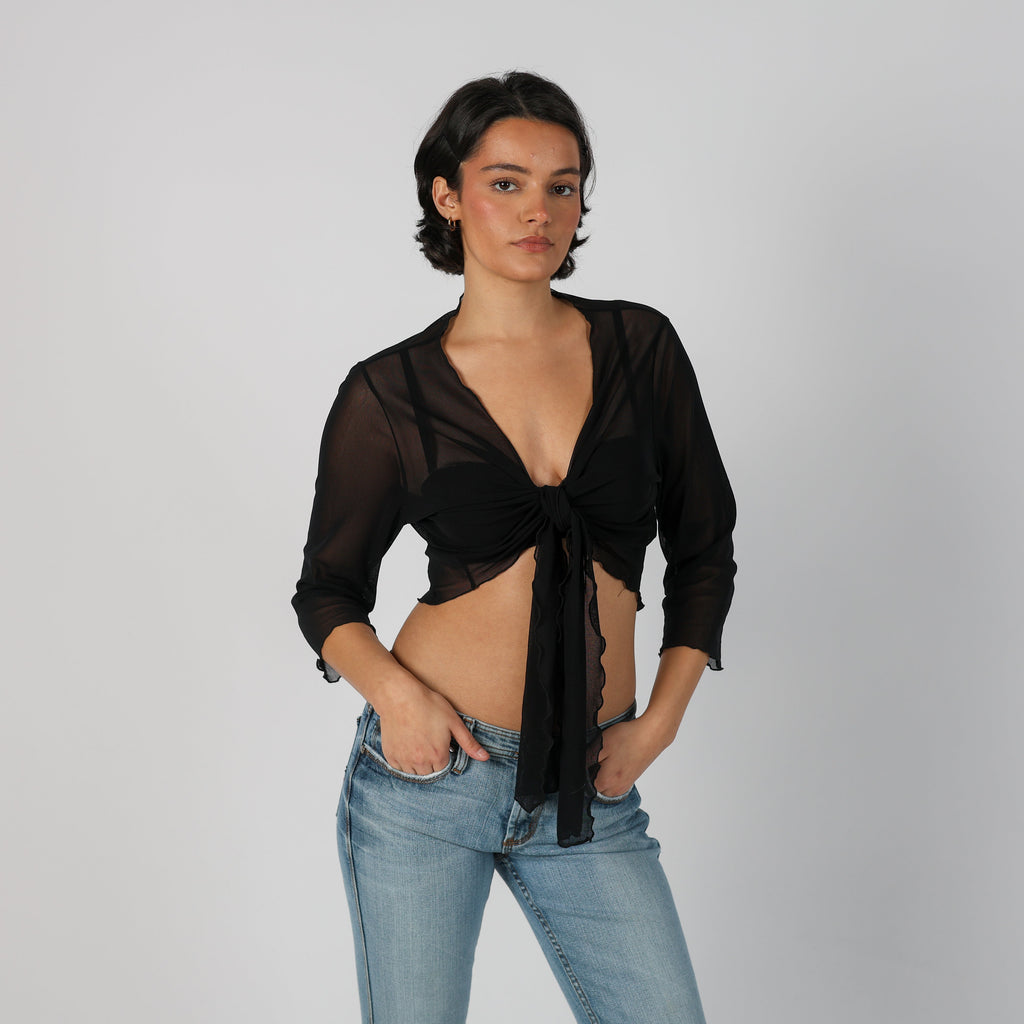 Black Y2K Made in Italy Mesh Cardigan (XS)
