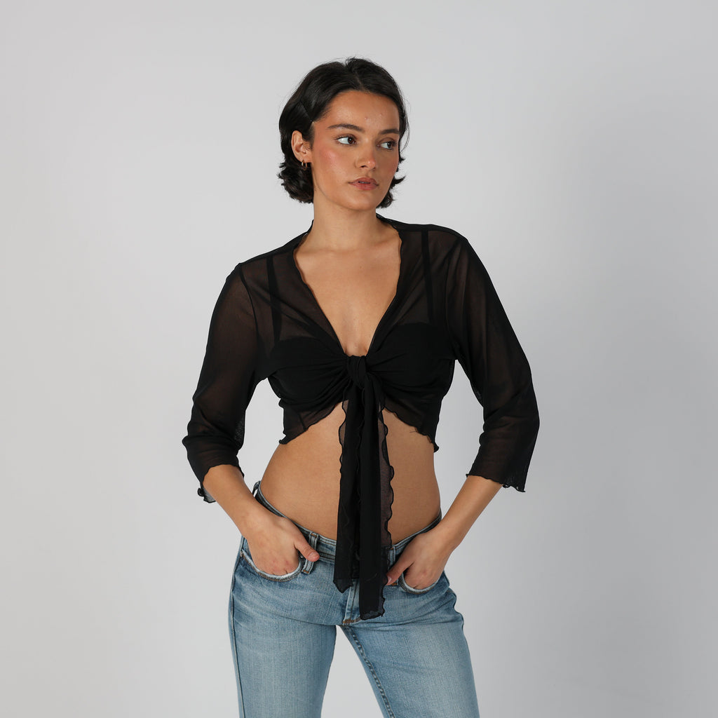 Black Y2K Made in Italy Mesh Cardigan (XS)