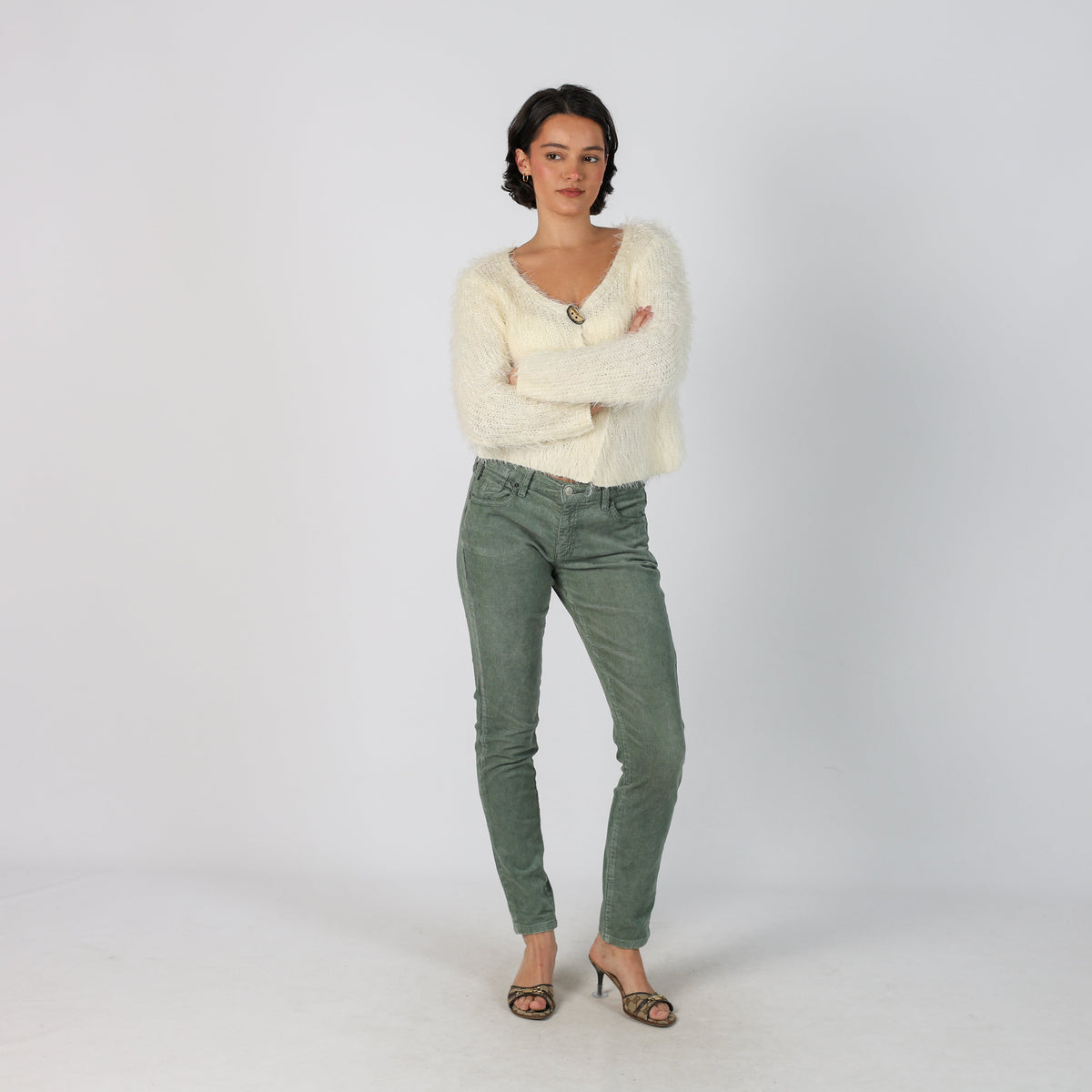 Light Green Y2K Armani Jeans Cord Casual Trousers (M)