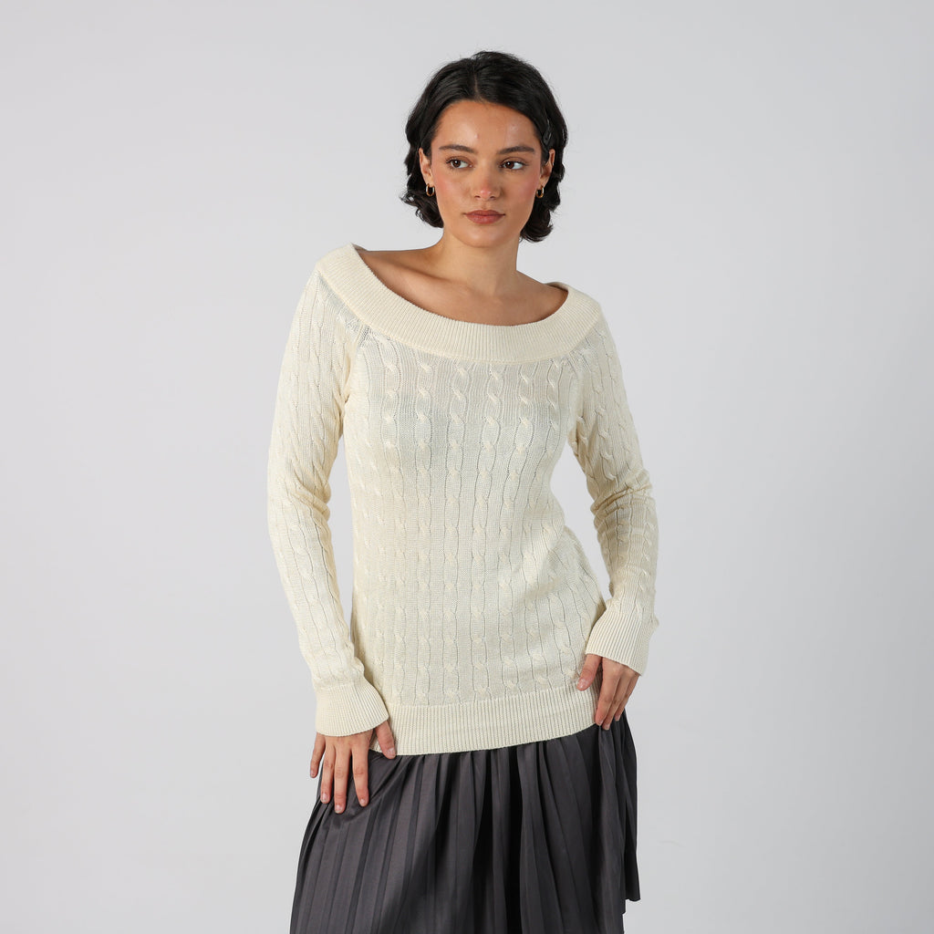 Cream Y2K Lauren Ralph Lauren Knitted Jumper (S)