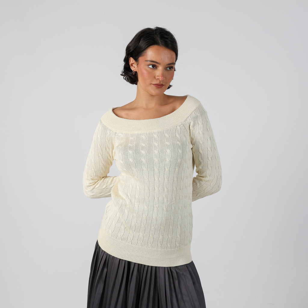 Cream Y2K Lauren Ralph Lauren Knitted Jumper (S)