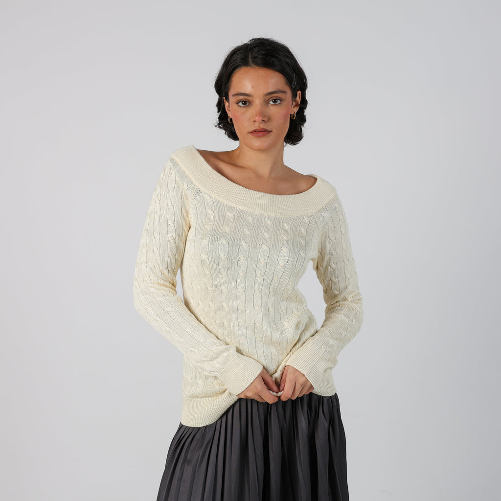 Cream Y2K Lauren Ralph Lauren Knitted Jumper (S)