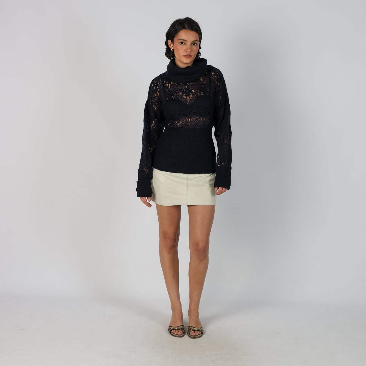 Cream Y2K Marella Leather Mini Skirt (XS)