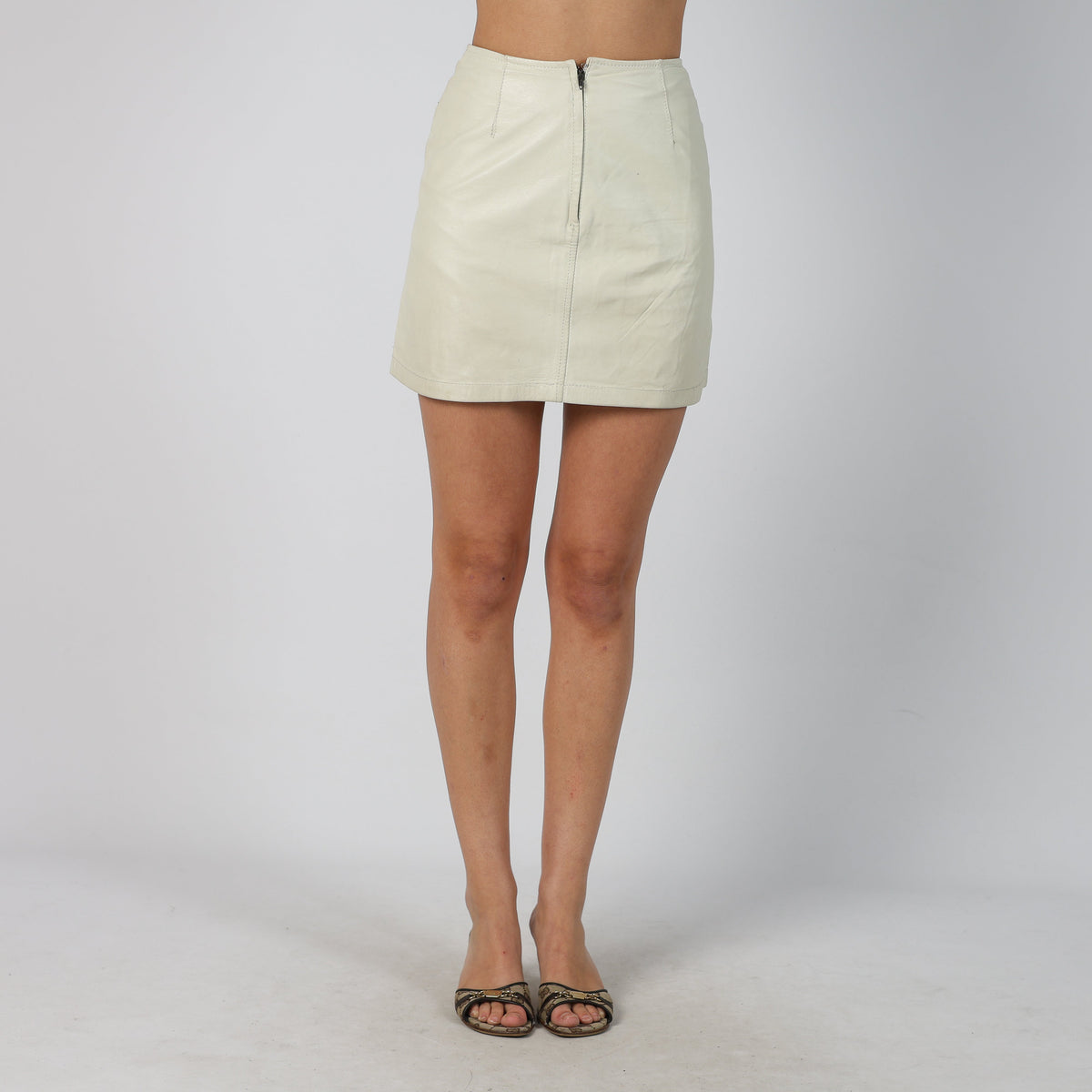Cream Y2K Marella Leather Mini Skirt (XS)