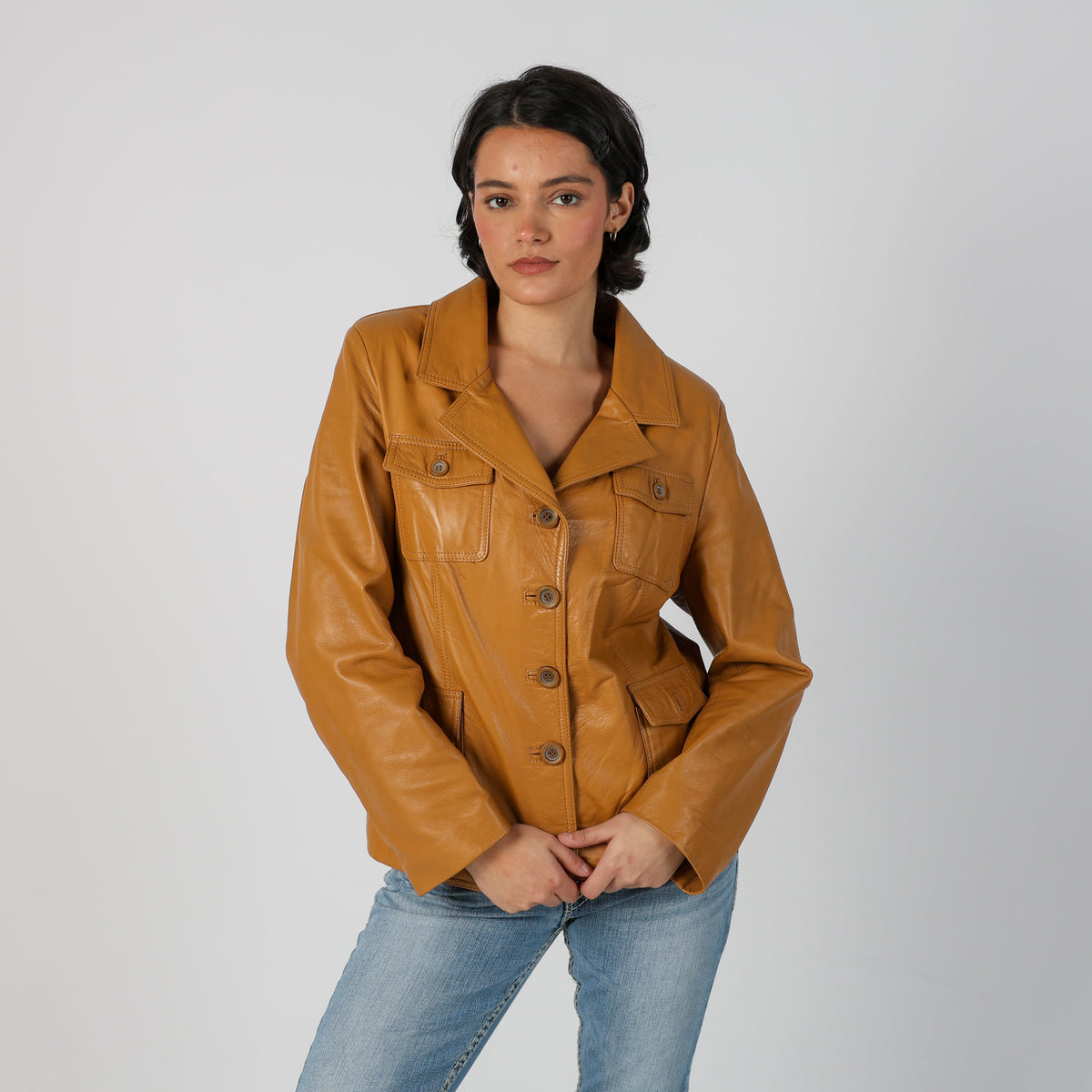 Tan Y2K Vera Pelle Leather Jacket Faux leather (M)