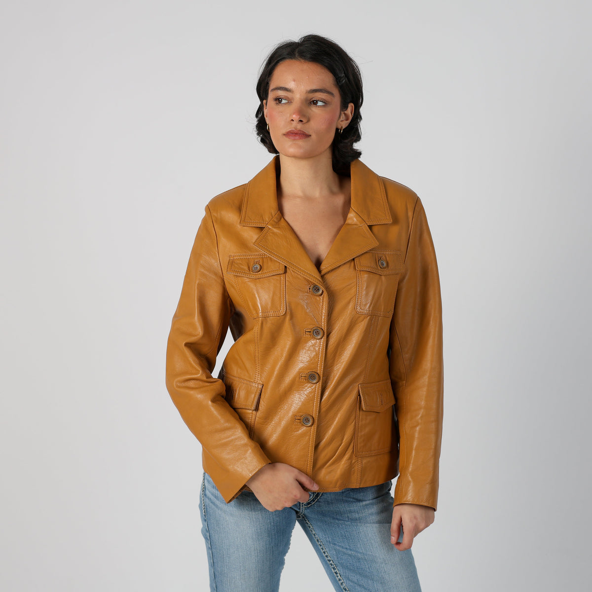 Tan Y2K Vera Pelle Leather Jacket Faux leather (M)