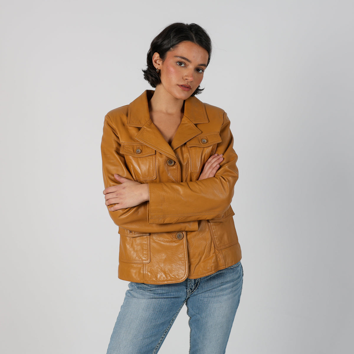 Tan Y2K Vera Pelle Leather Jacket Faux leather (M)