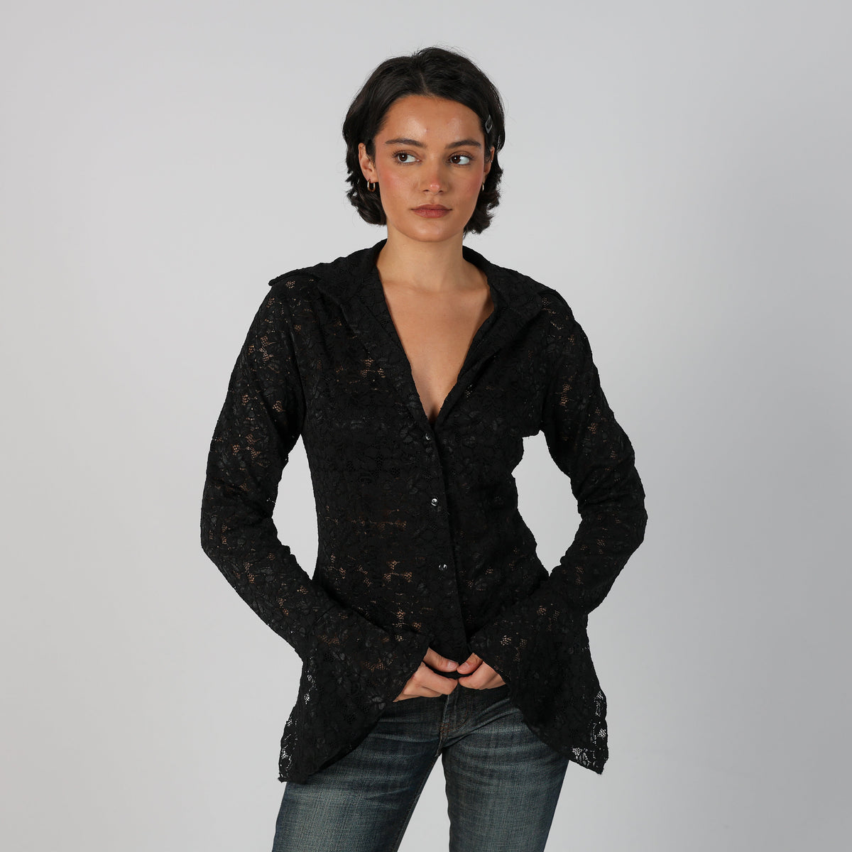 Black Y2K Wan Li Lace Top (M)