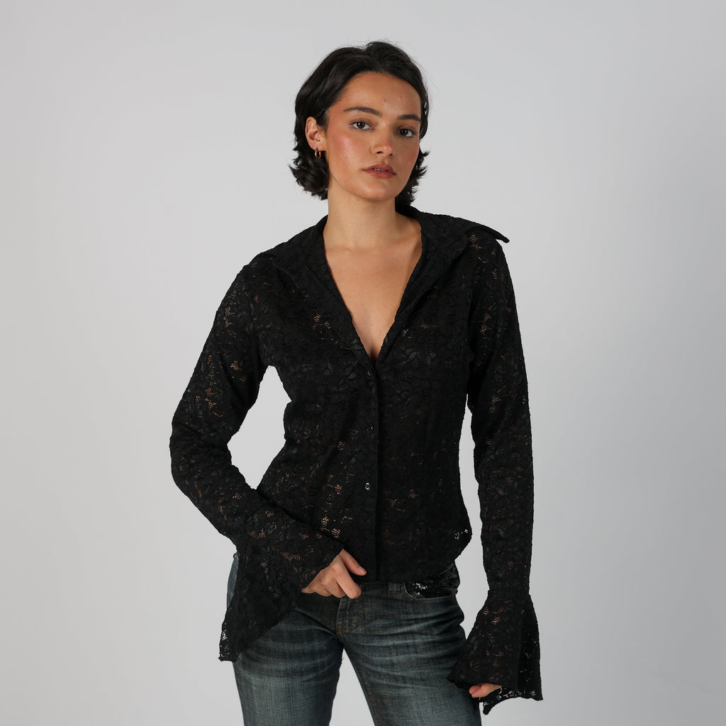 Black Y2K Wan Li Lace Top (M)