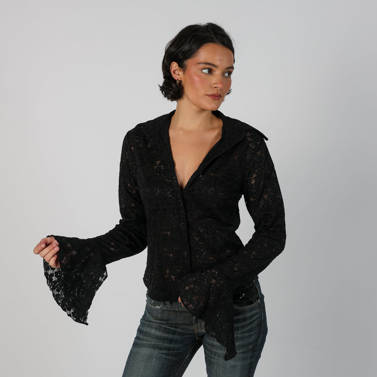 Black Y2K Wan Li Lace Top (M)