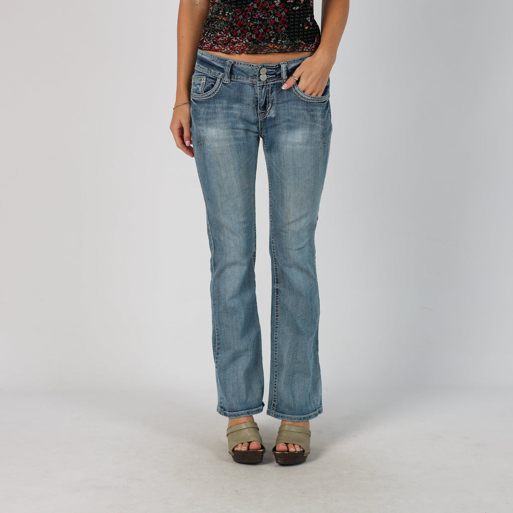 Light Blue Y2K Bootcut Jeans Wall Flower (M)