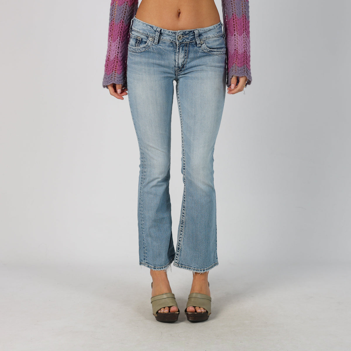 Light Blue Y2K Silver Bootcut Jeans (S)