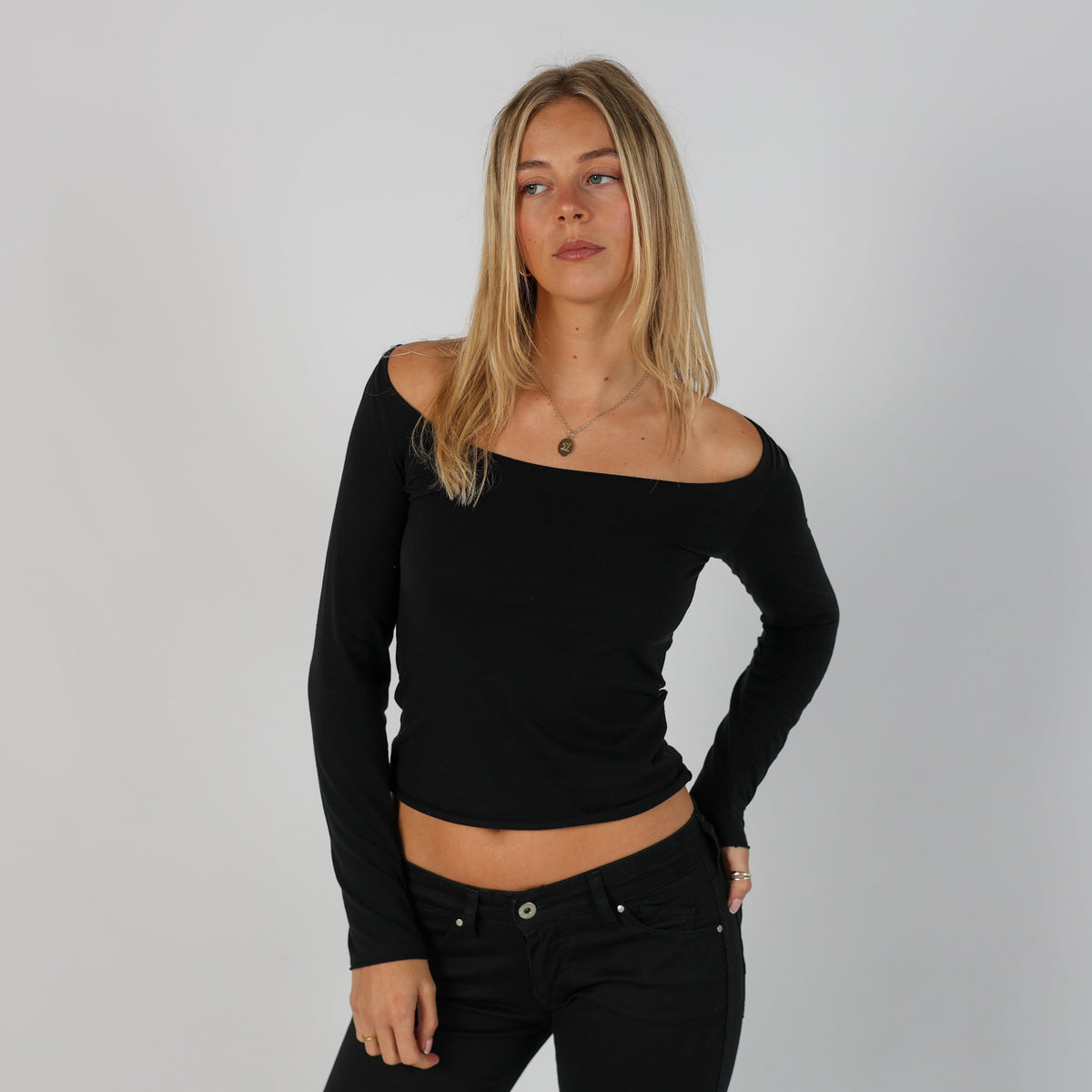 Black Y2K Long Sleeve Top (S)
