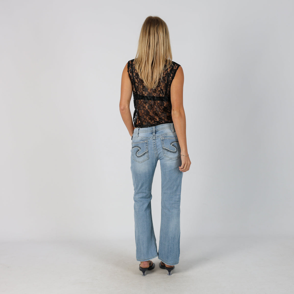 Light Blue Y2K Silver Bootcut Jeans (M)