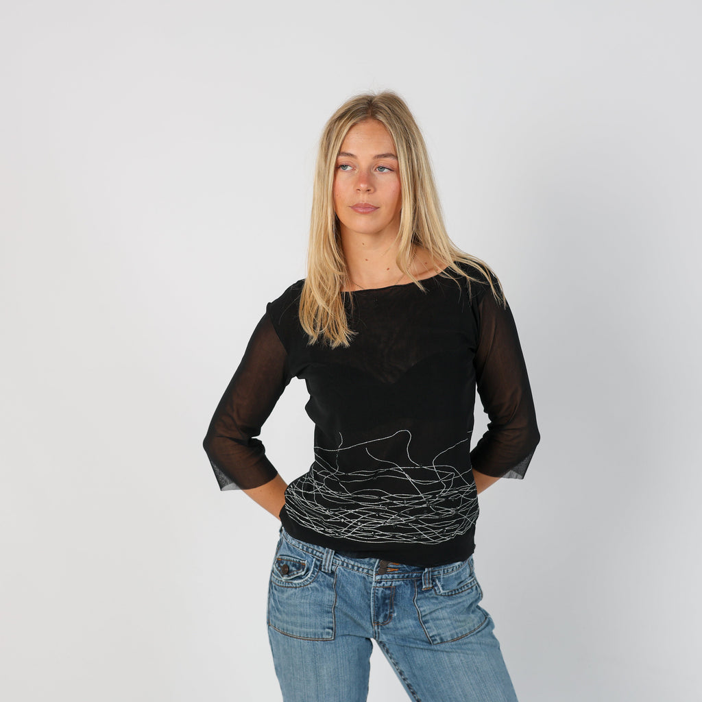 Black Y2K Lovable Mesh Top (S)