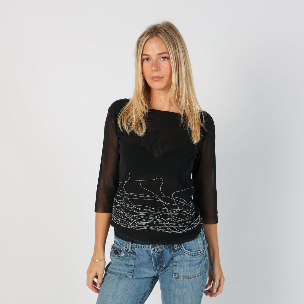Black Y2K Lovable Mesh Top (S)