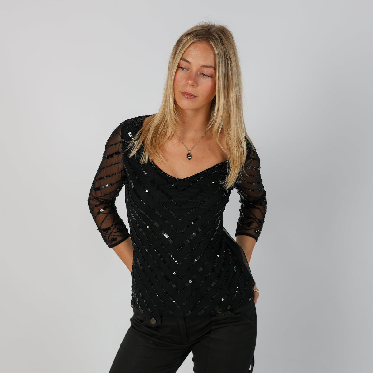 Black Y2K Made in Italy Long Sleeve Top (S)