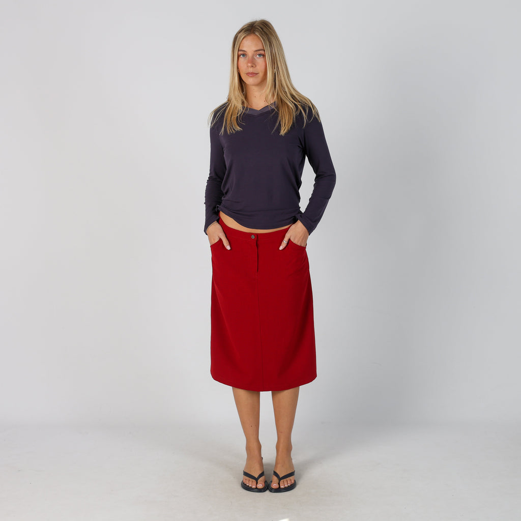Red Y2K Armani Jeans Woven Midi Skirt (S)