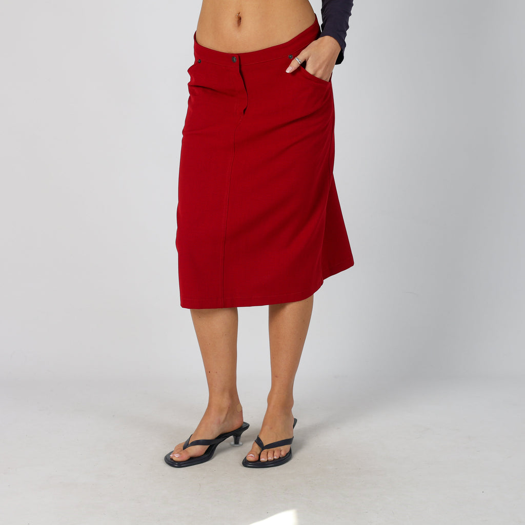Red Y2K Armani Jeans Woven Midi Skirt (S)