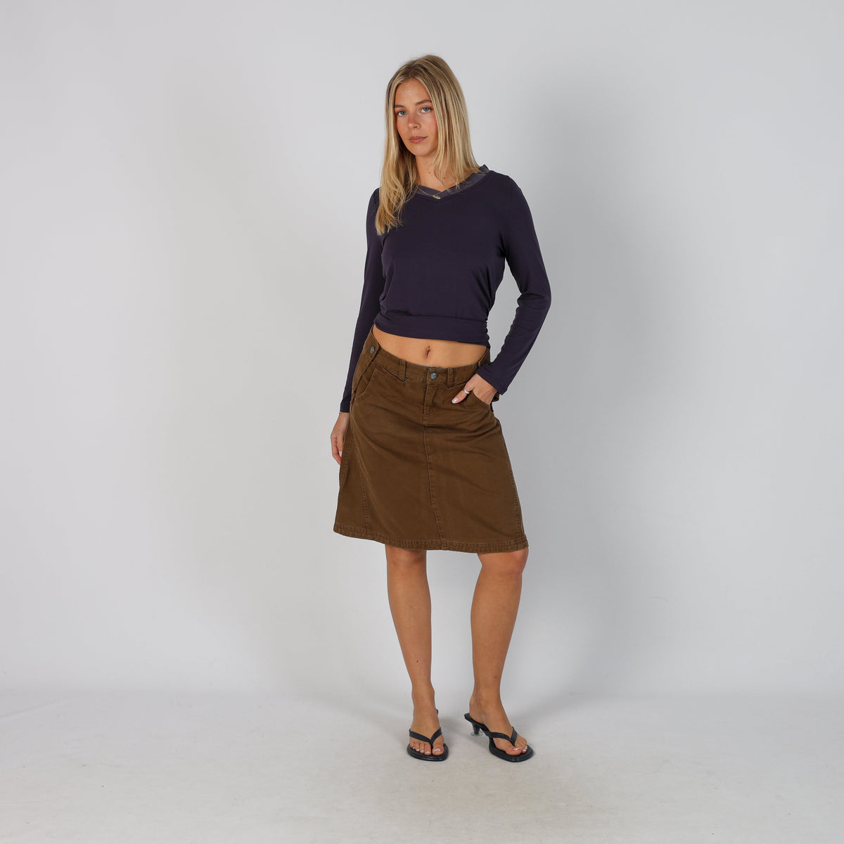 Brown Y2K Denim Midi Skirt (M)