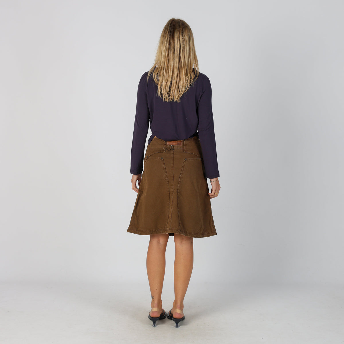 Brown Y2K Denim Midi Skirt (M)