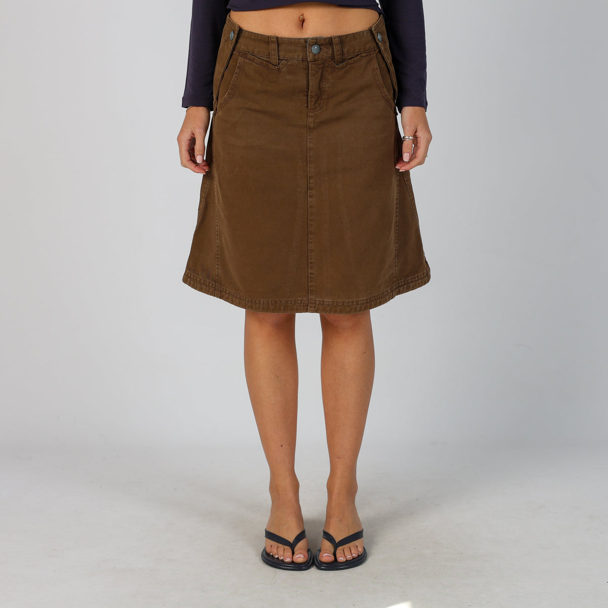 Brown Y2K Denim Midi Skirt (M)