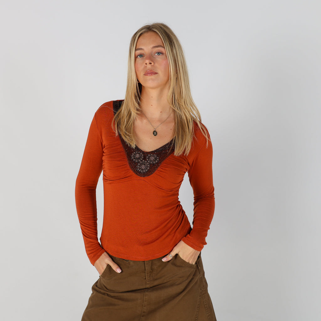 Orange Y2K Made in Italy Long Sleeve Top (S)