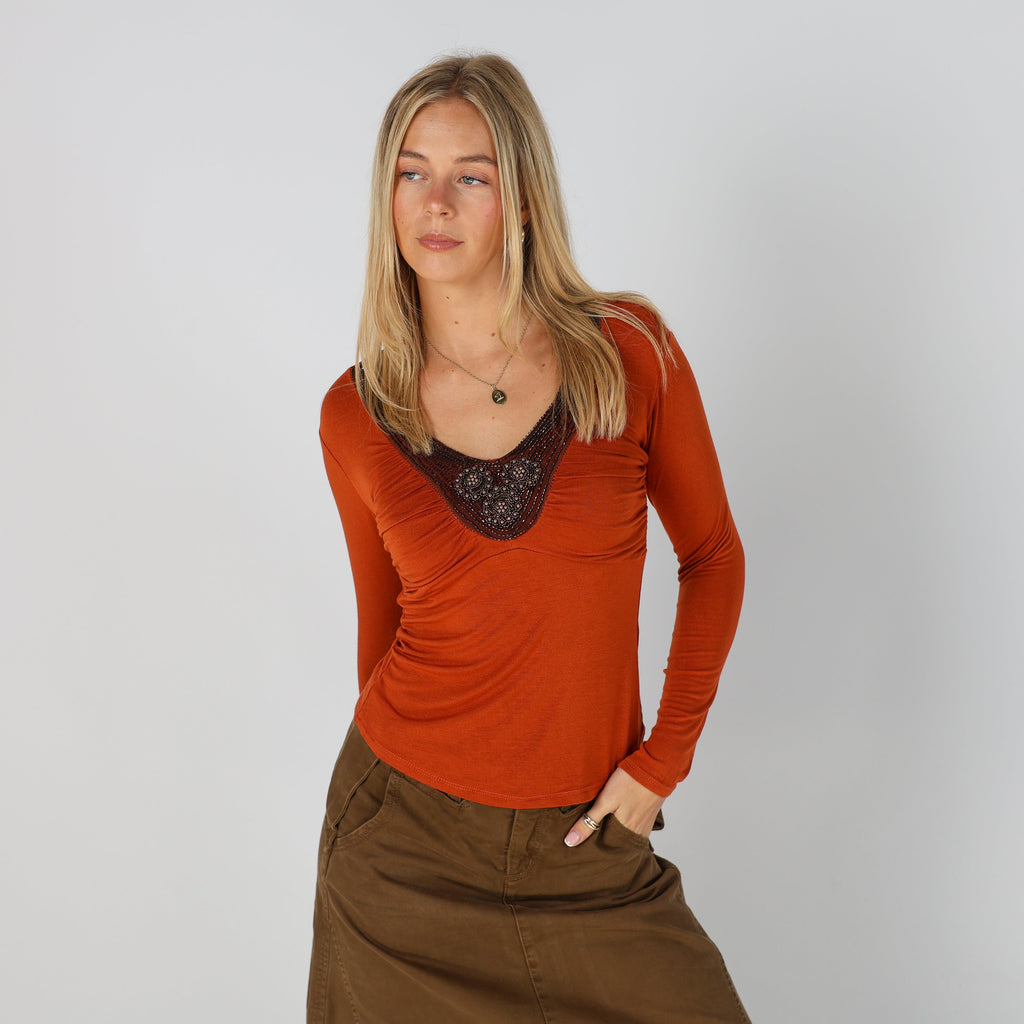 Orange Y2K Made in Italy Long Sleeve Top (S)
