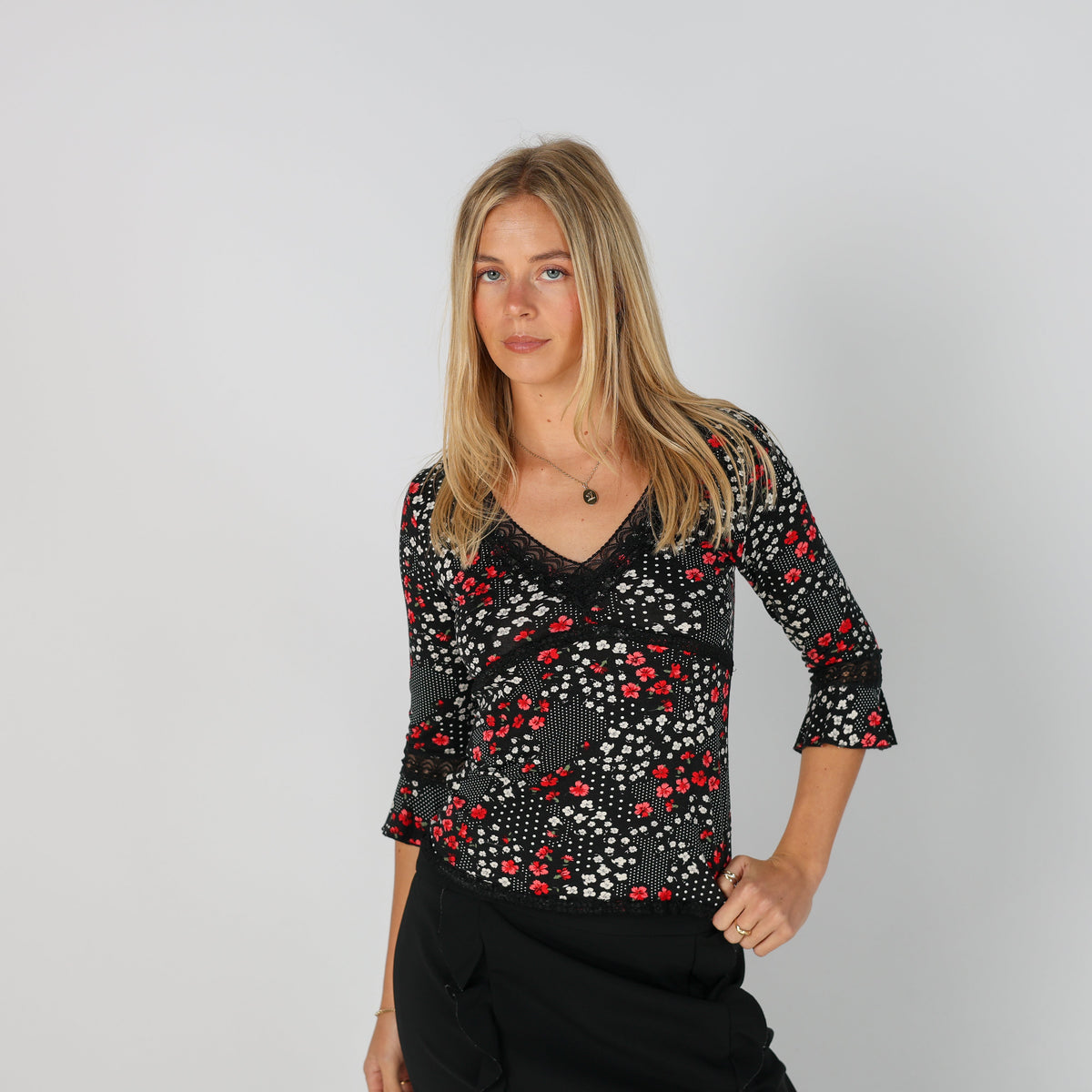 Black Y2K Motivi Long Sleeve Top (S)