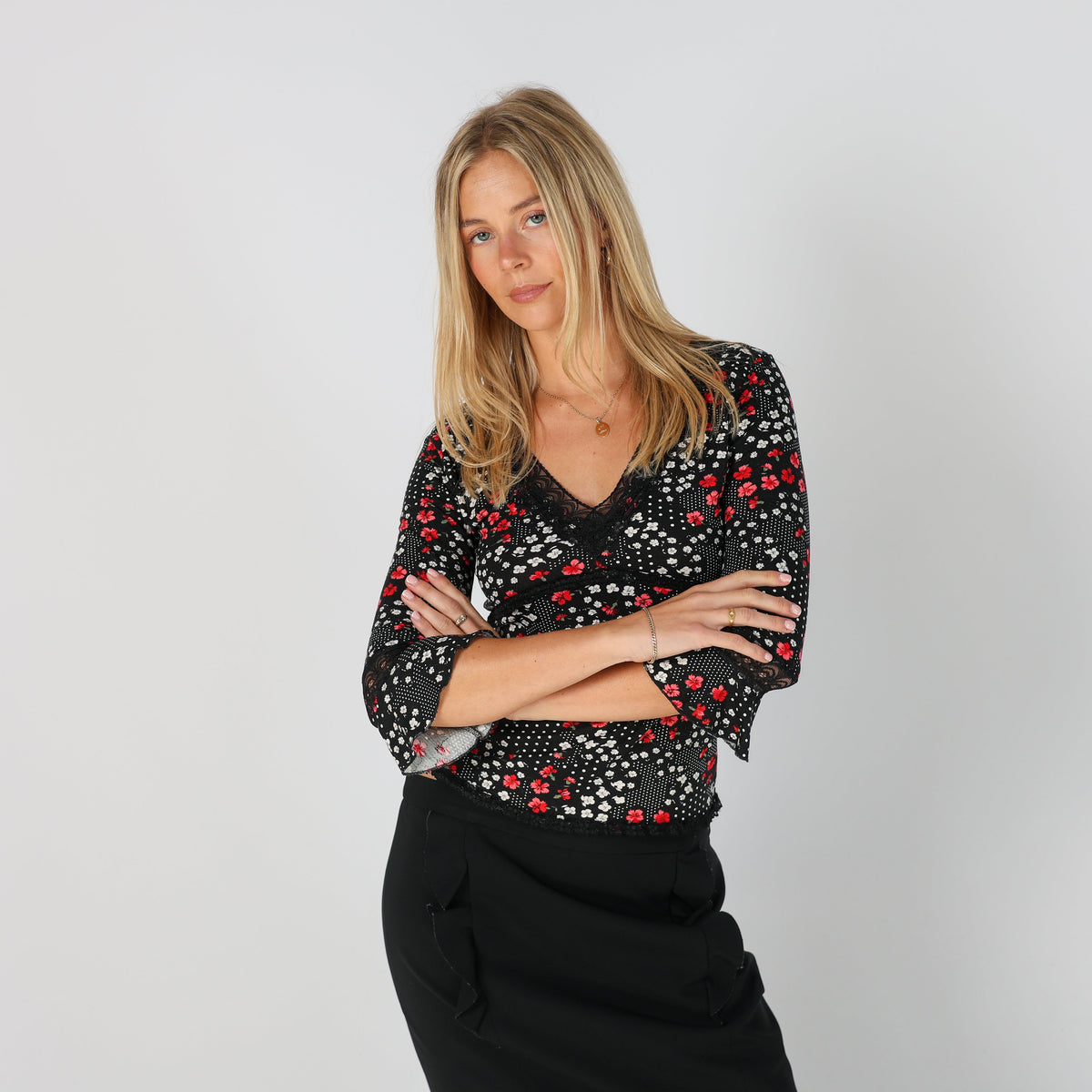 Black Y2K Motivi Long Sleeve Top (S)