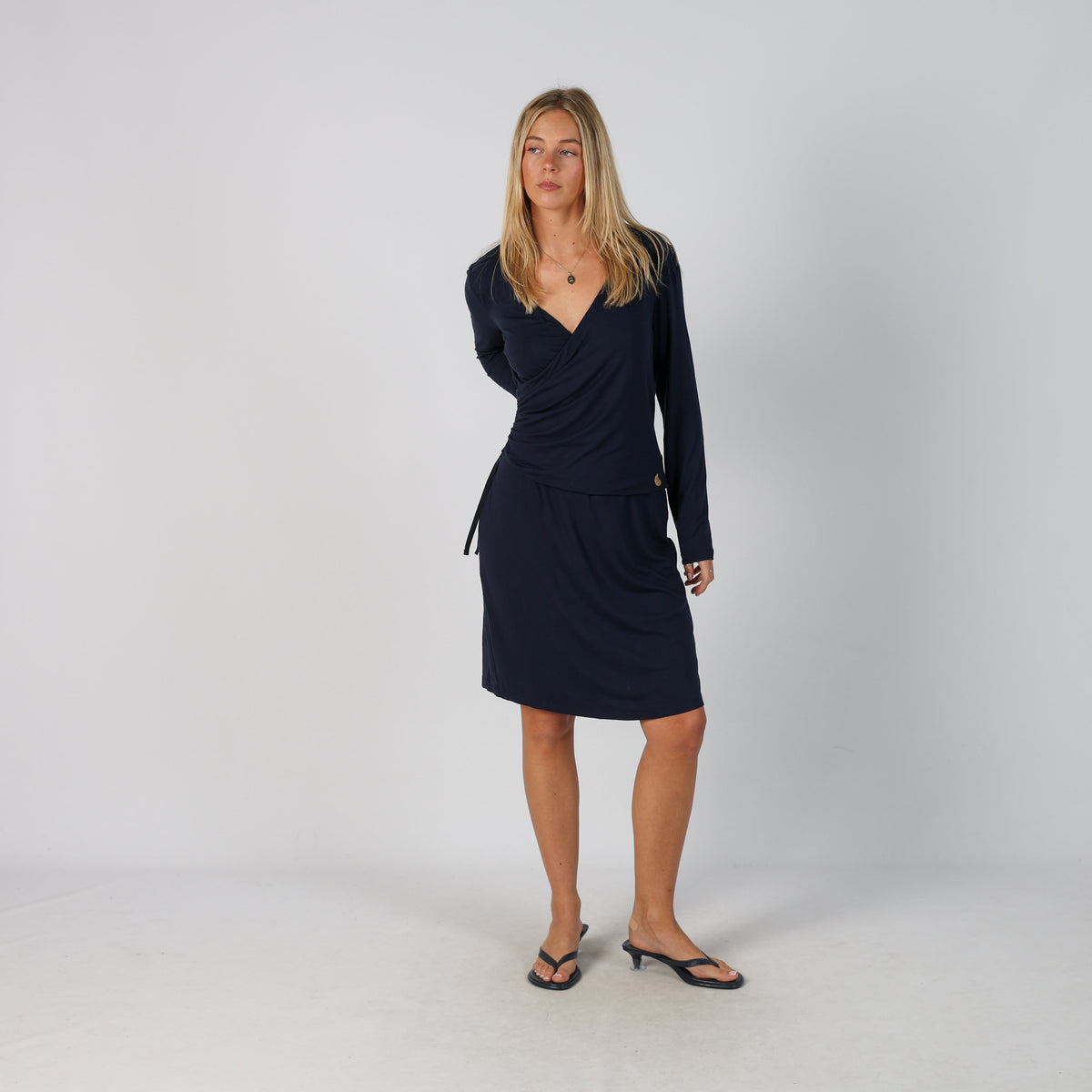 Navy Blue Y2K Moschino Woven Midi Dress (M)