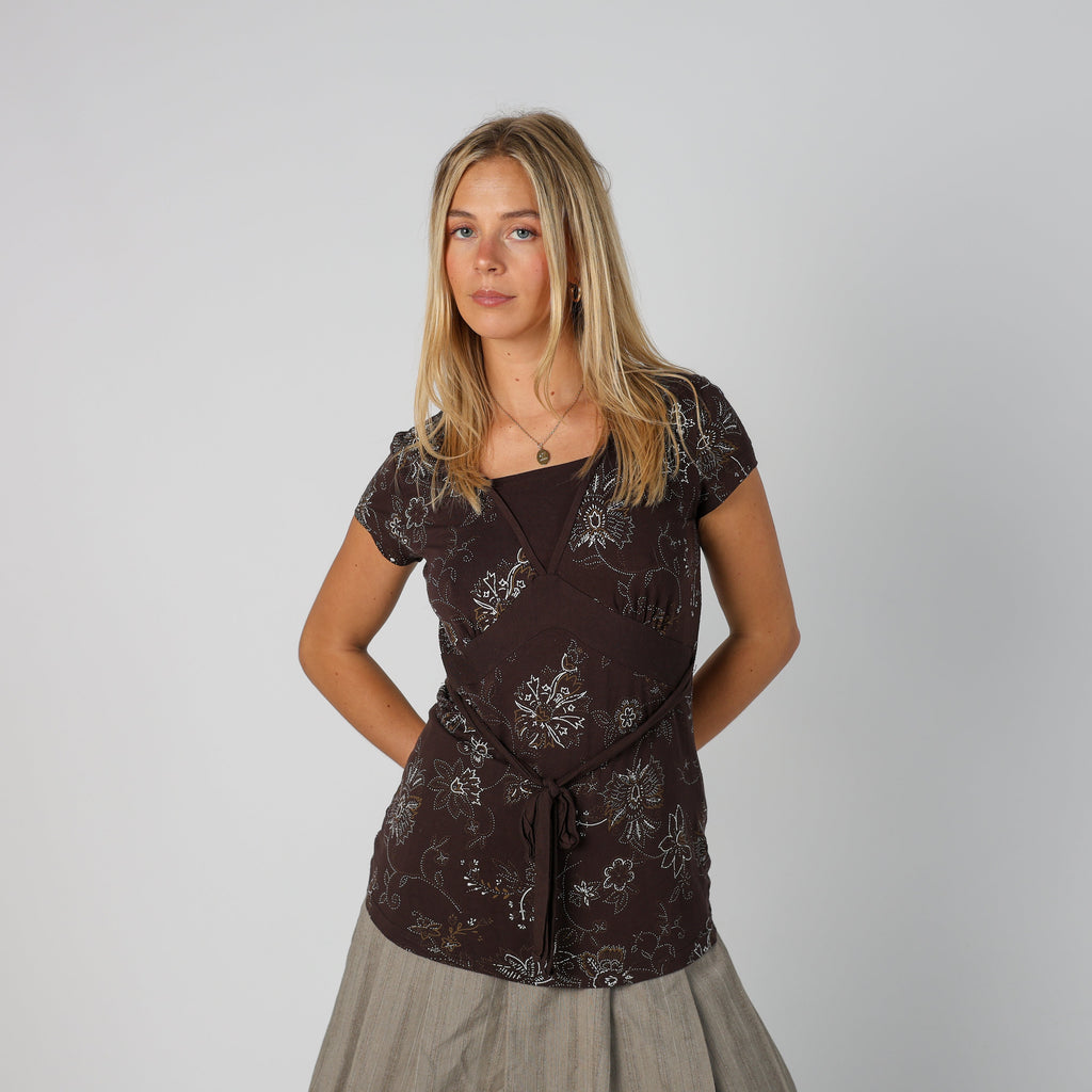 Brown Y2K Yessica Woven Top (XS)