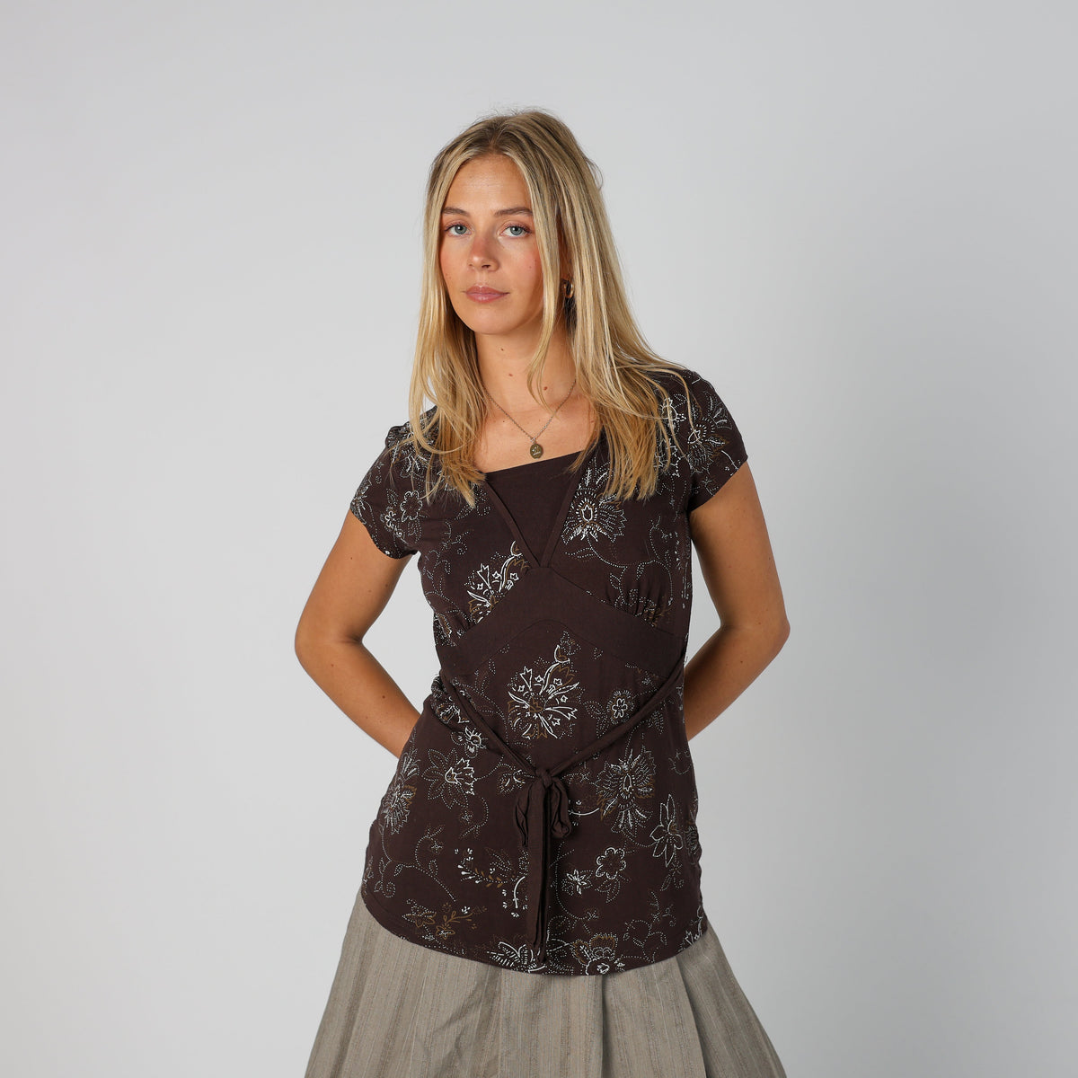 Brown Y2K Yessica Woven Top (XS)