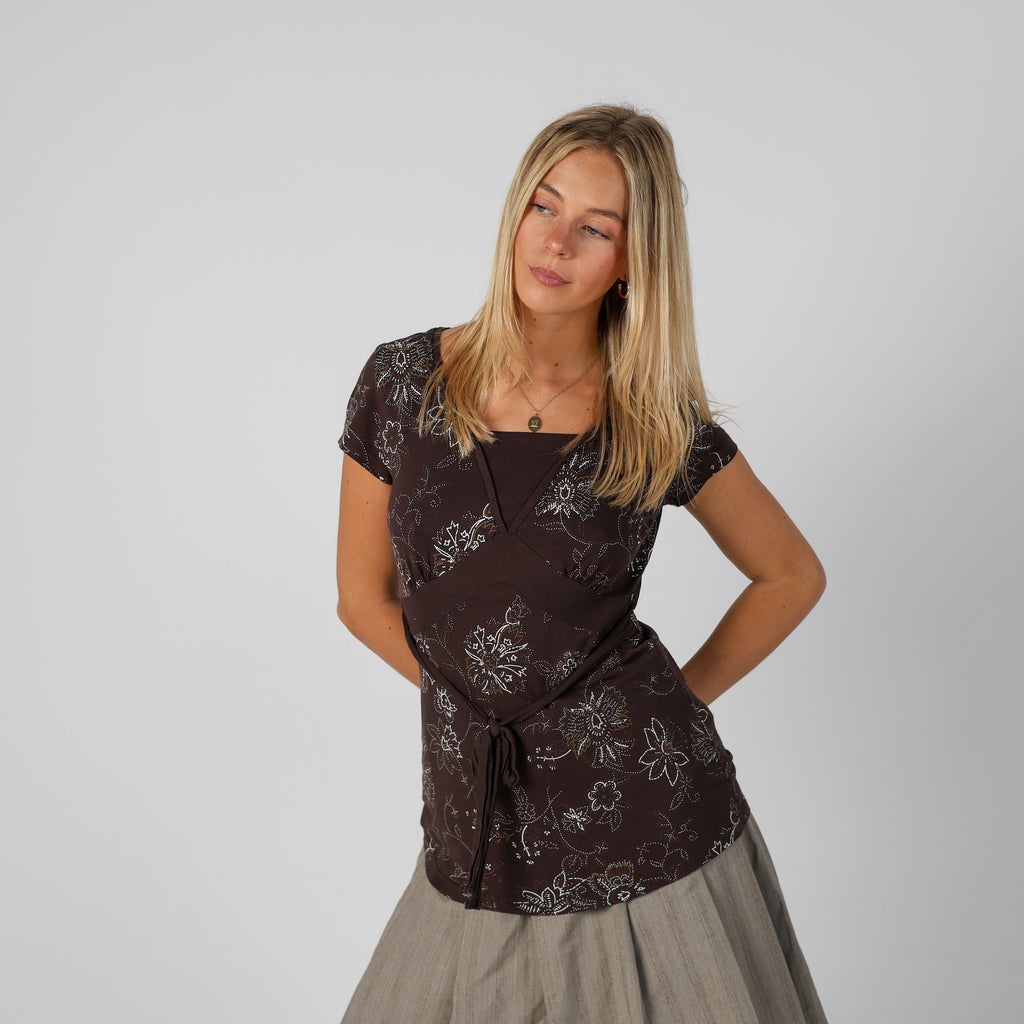 Brown Y2K Yessica Woven Top (XS)