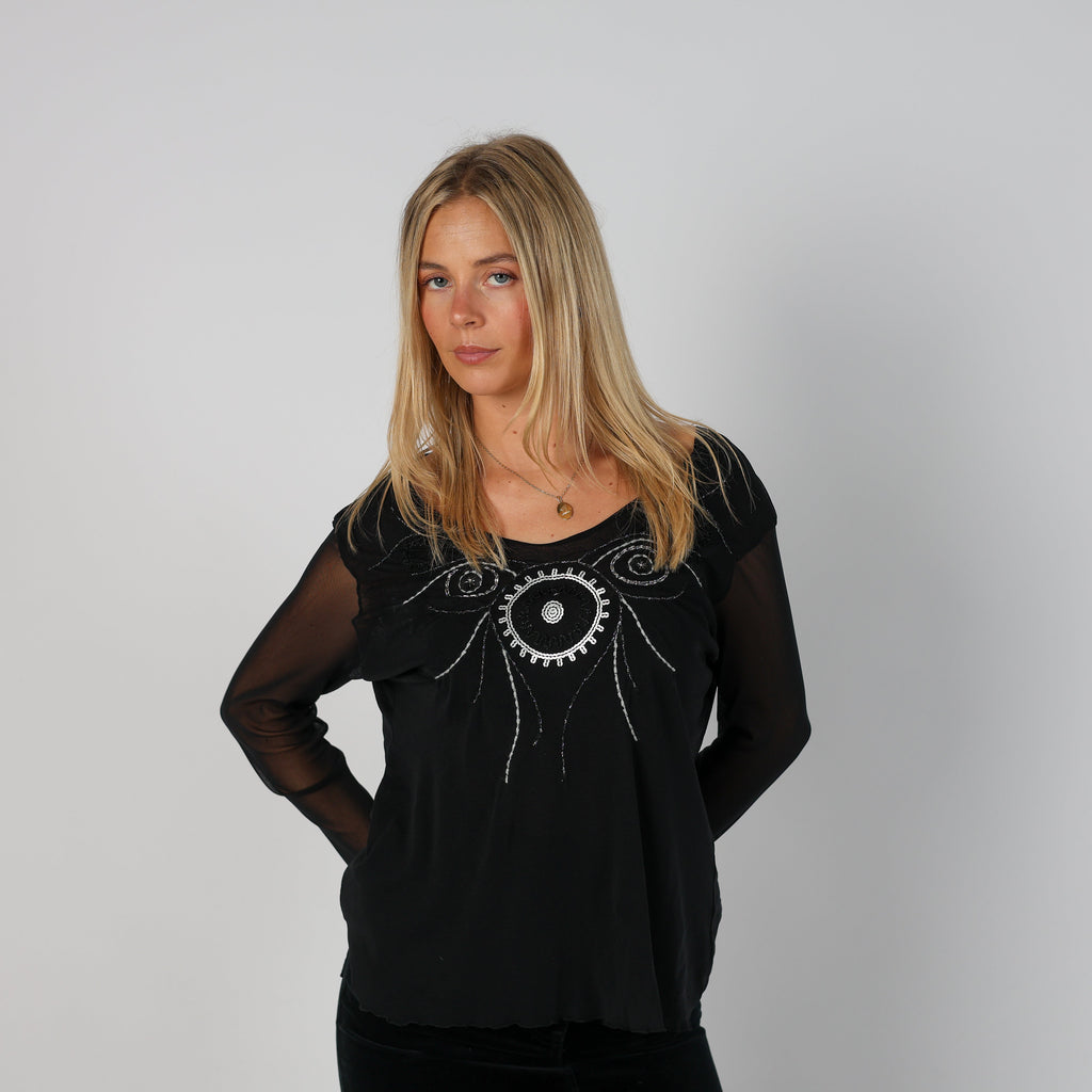 Black Y2K Made in Italy Mesh Top (M)