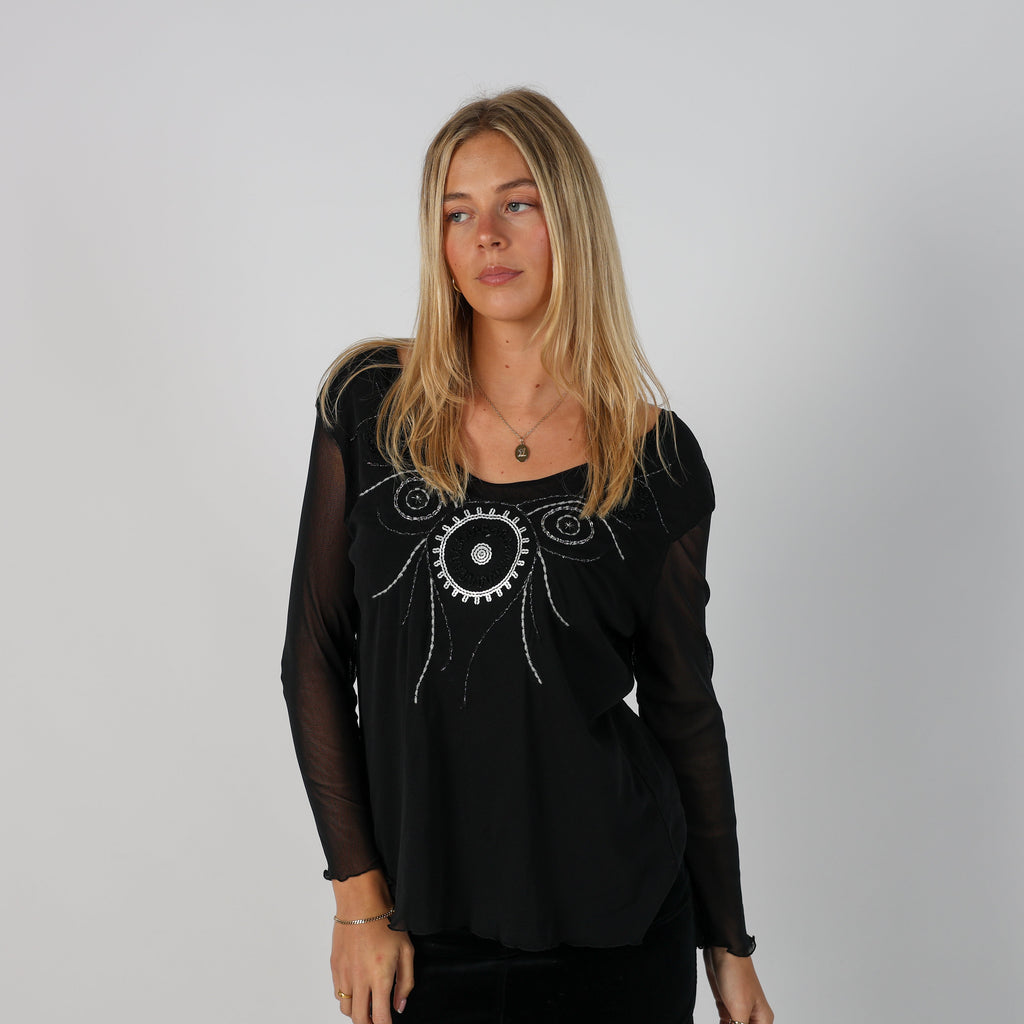 Black Y2K Made in Italy Mesh Top (M)