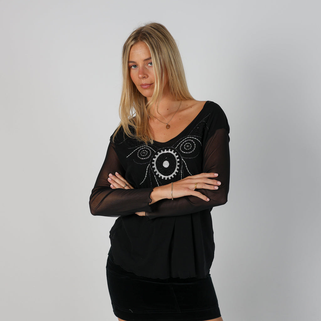 Black Y2K Made in Italy Mesh Top (M)