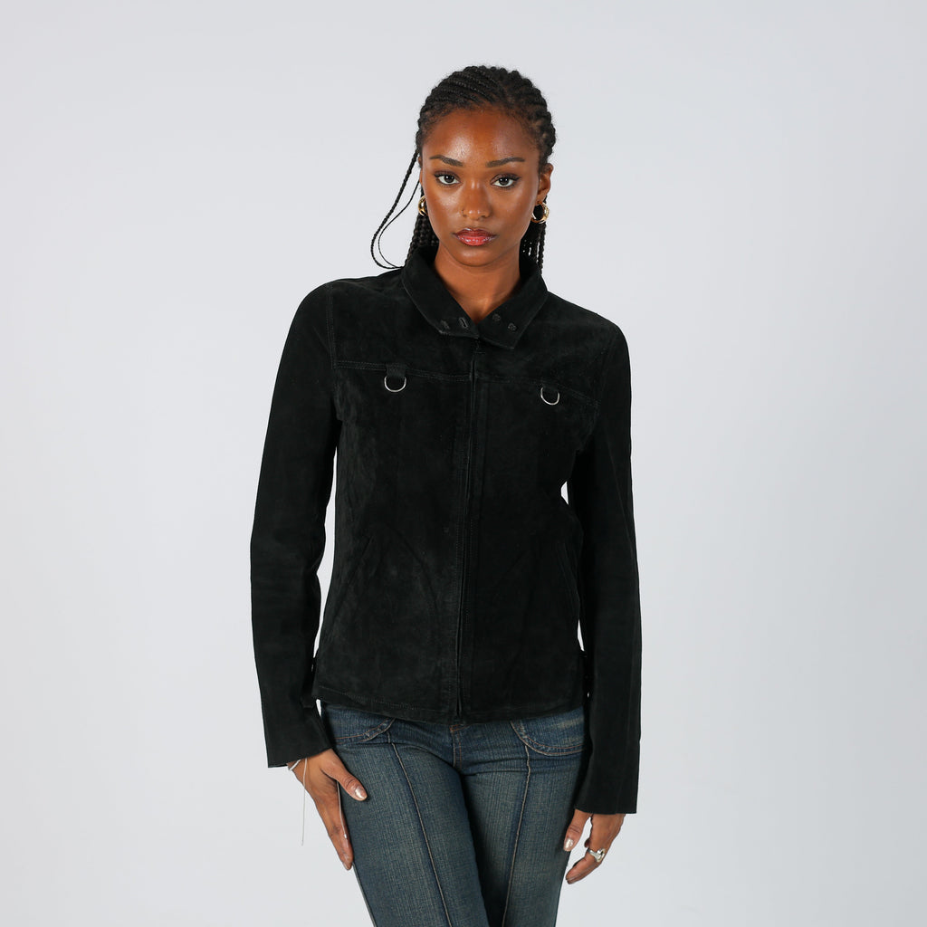 Black Y2K Made in Italy Leather Jacket Alberto Biani (S)