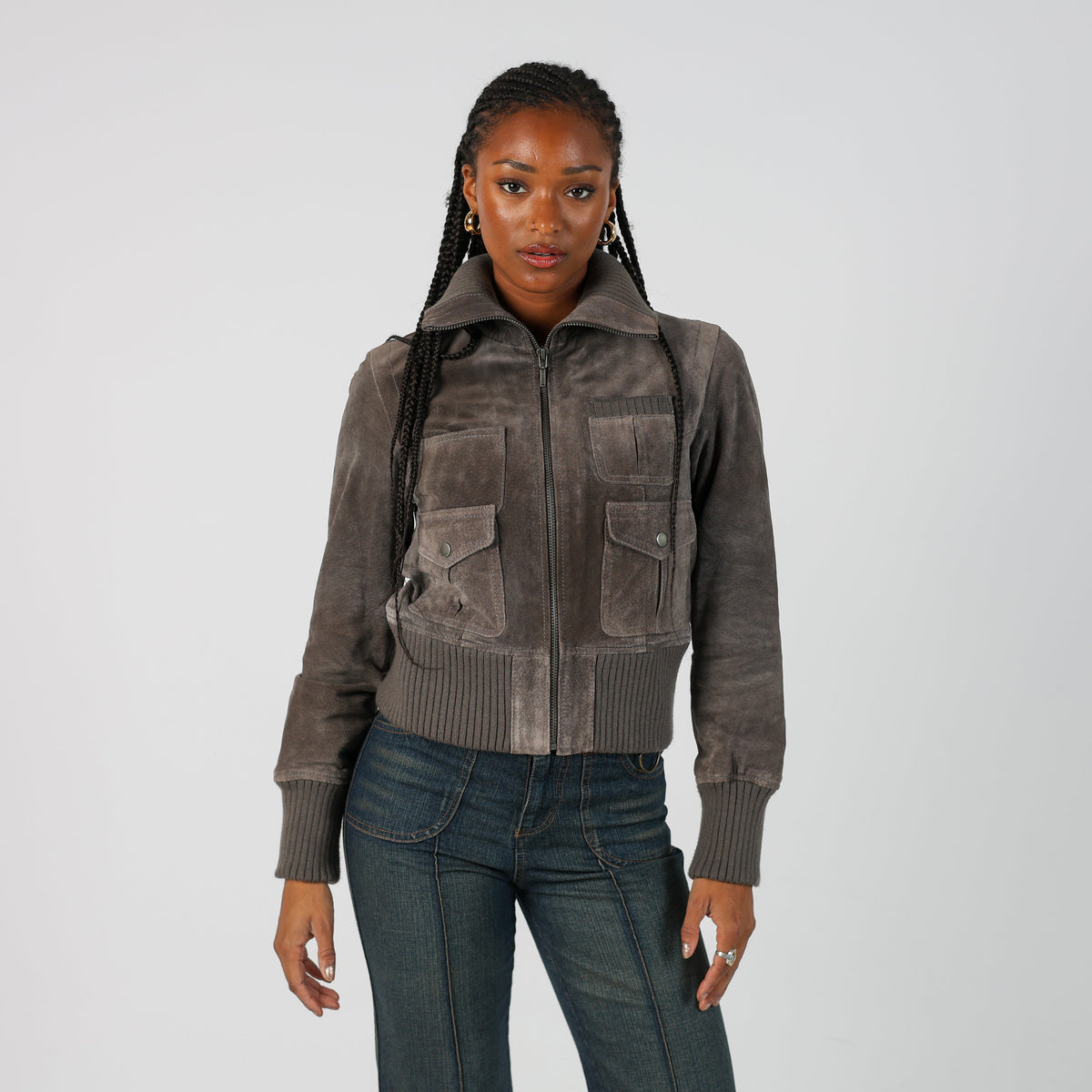 Grey Y2K Review Leather Jacket (S)