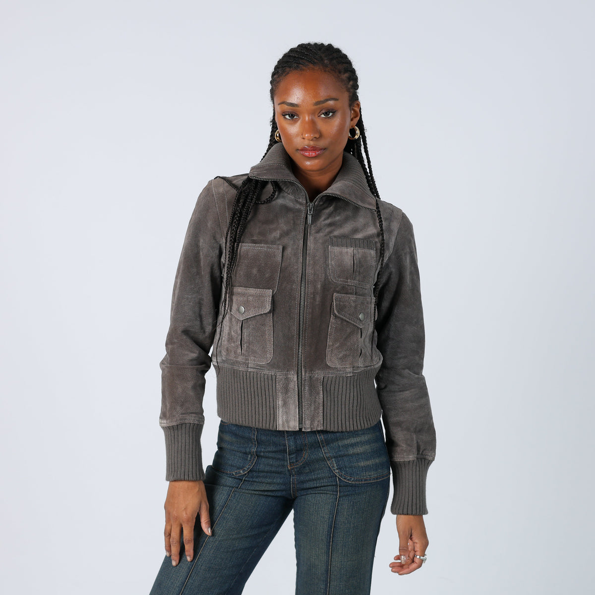 Grey Y2K Review Leather Jacket (S)