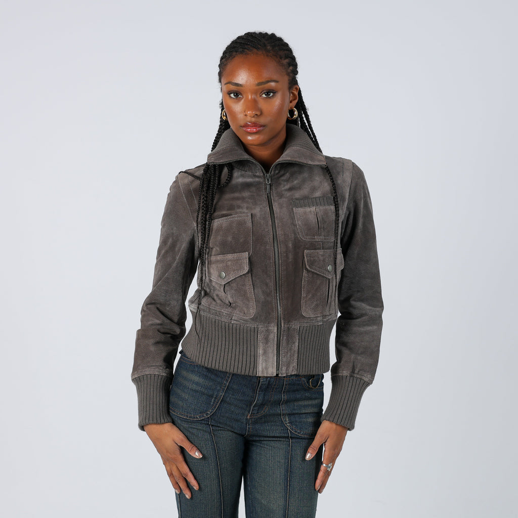 Grey Y2K Review Leather Jacket (S)