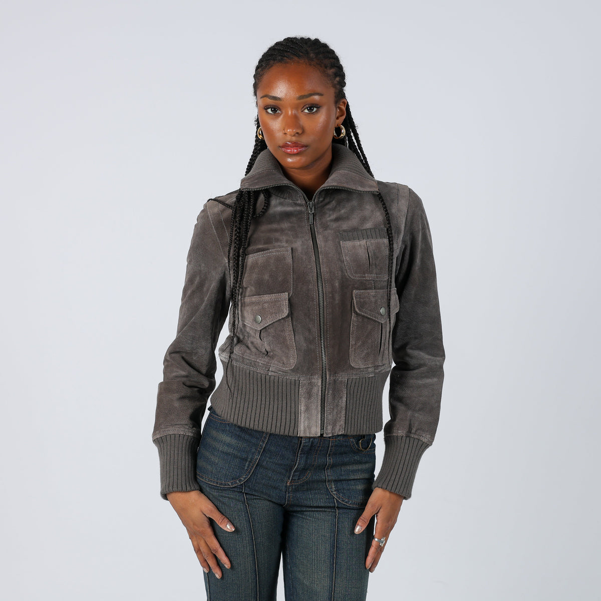 Grey Y2K Review Leather Jacket (S)
