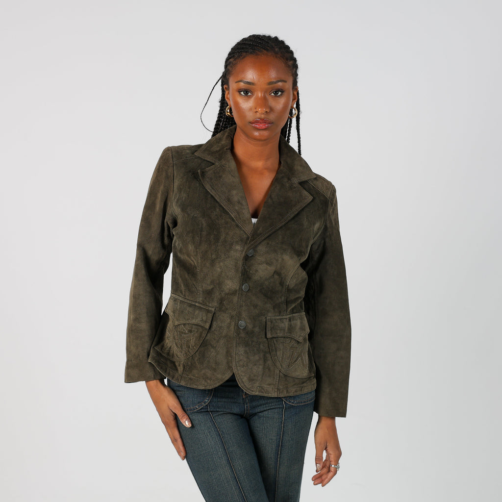 Dark Green Y2K Project Leather Jacket (M)